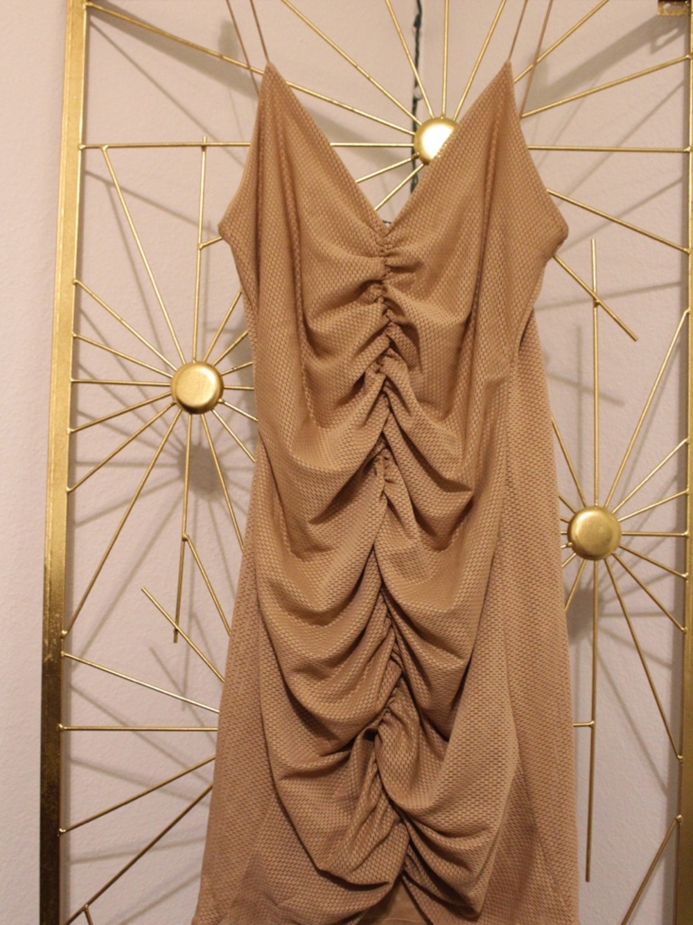 PrettyLittleThing Camel Ruched Mini Dress - Picture 1 of 1